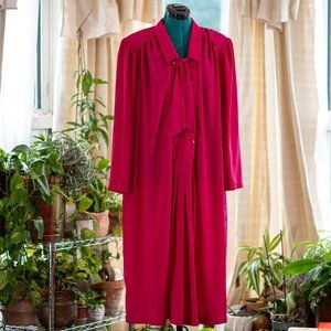 Vintage bright pink long sleeve shift dress with front tie Sz18